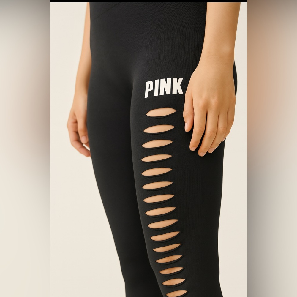 Victoria’sSecretPINKCool &ComfyBlack Leggings with SideCutout Detail Wom.S (K7)✨